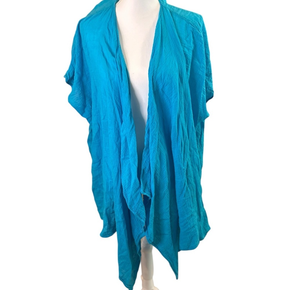 Robert Krugman Teal Open Front Kimono Cardigan Lightweight Draped Boho Cover Up